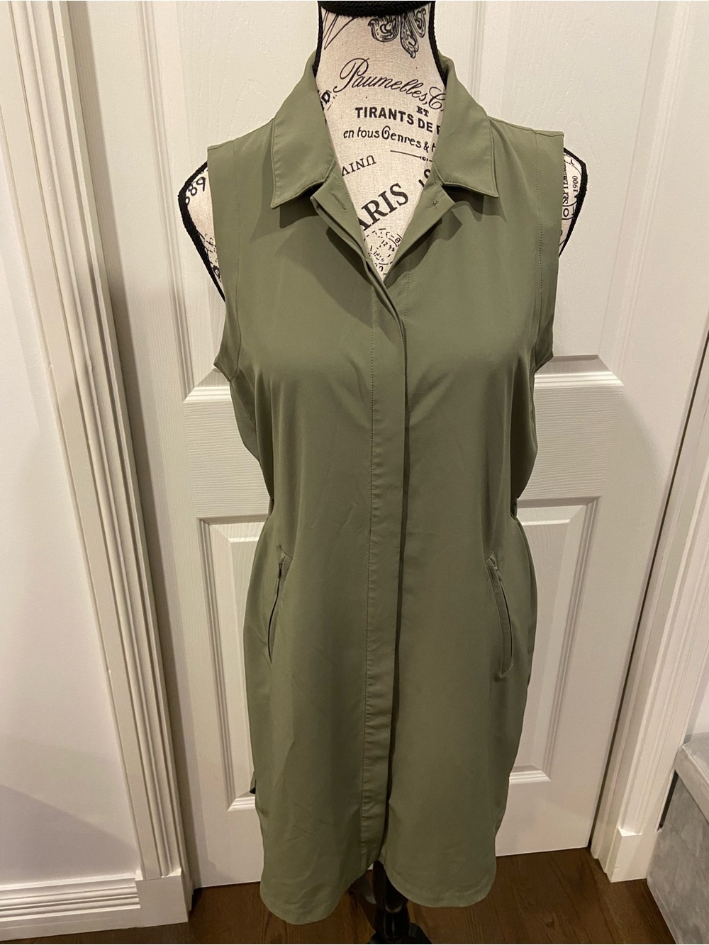 Sleeveless Collared Shirt Dress - Olive Green